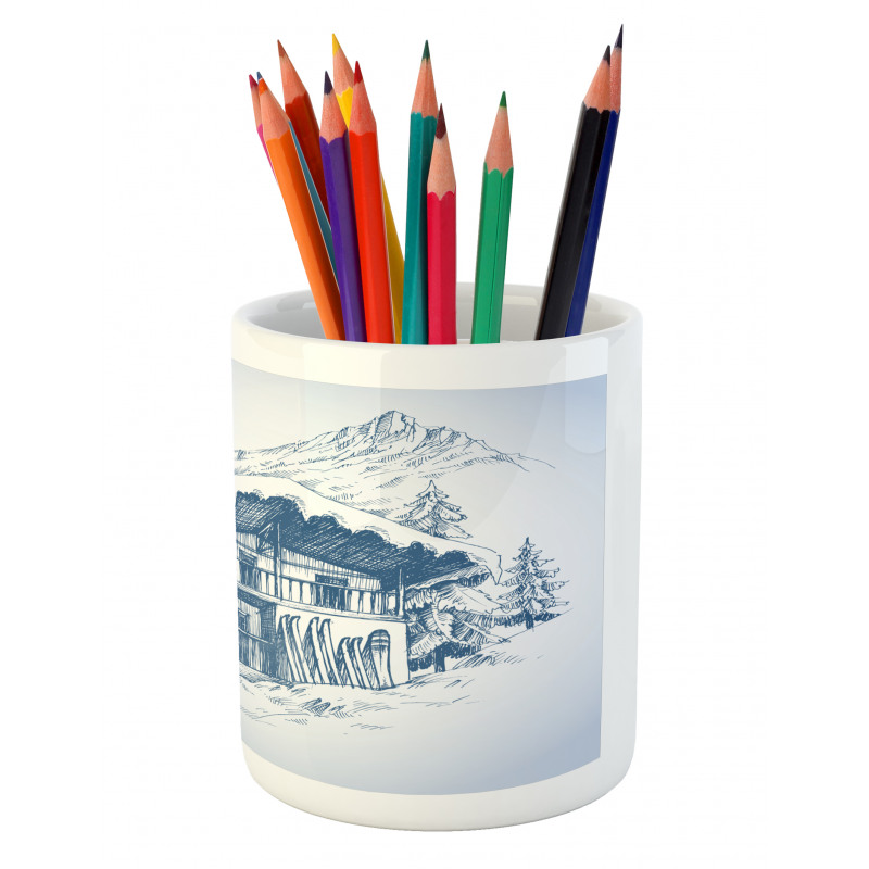 Sketch of Ski Hut Resort Pencil Pen Holder