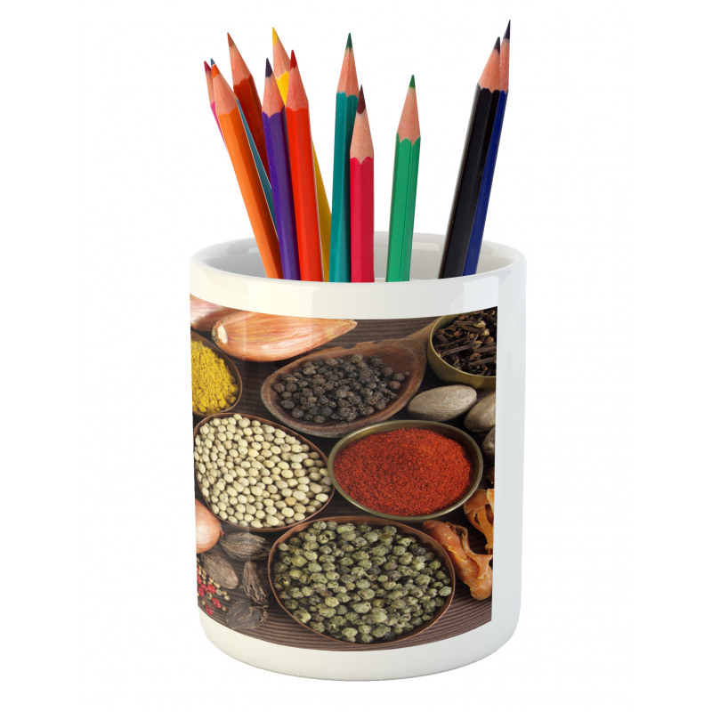 Top View of Herbs Flavors Pencil Pen Holder