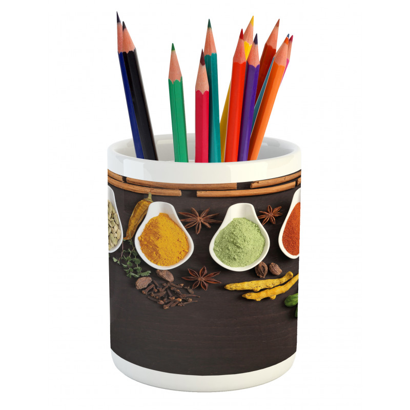 Folk Food Top View of Tastes Pencil Pen Holder