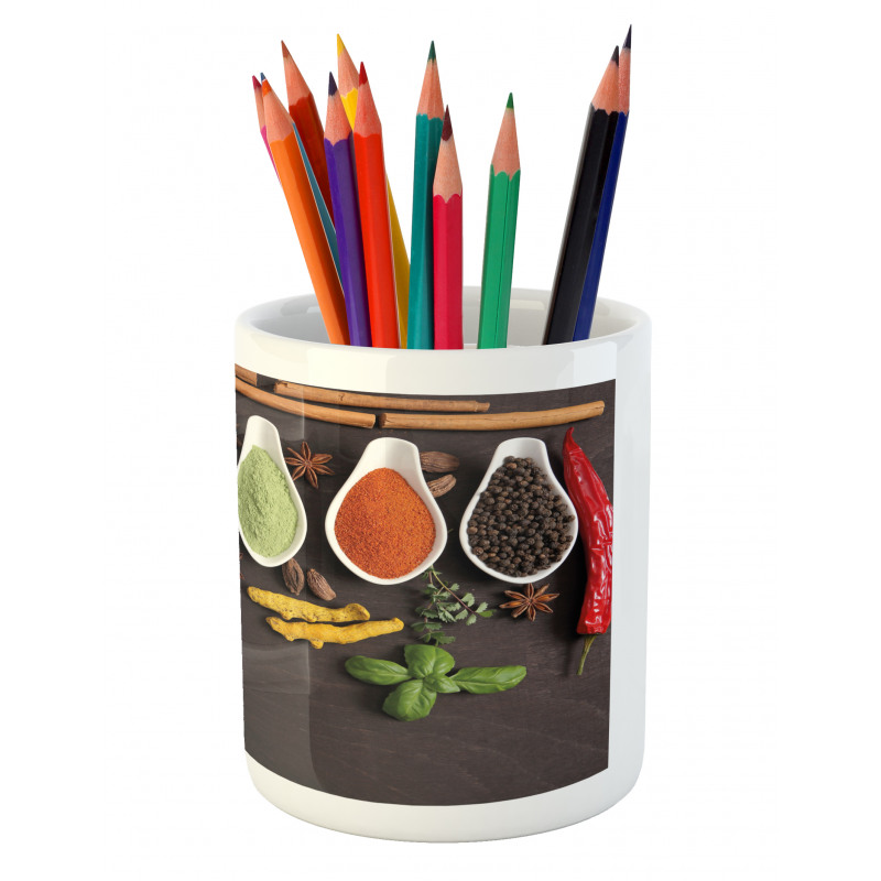 Folk Food Top View of Tastes Pencil Pen Holder