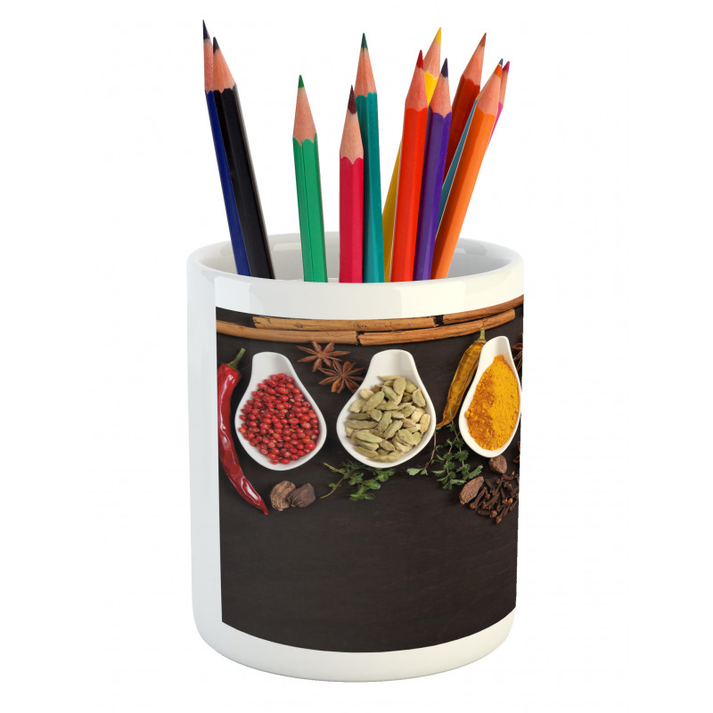 Folk Food Top View of Tastes Pencil Pen Holder