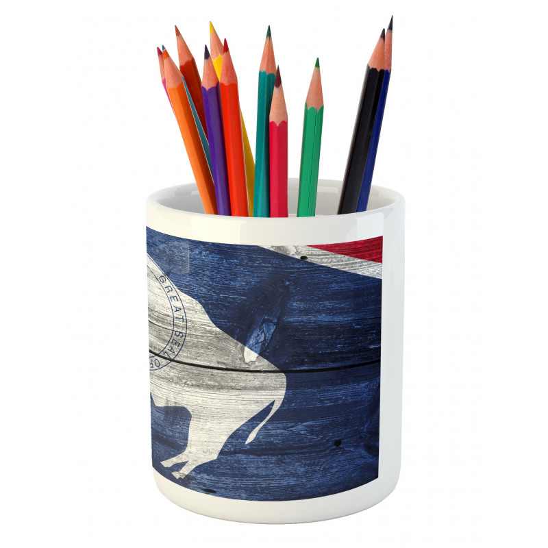 Equality State Flag Wooden Pencil Pen Holder