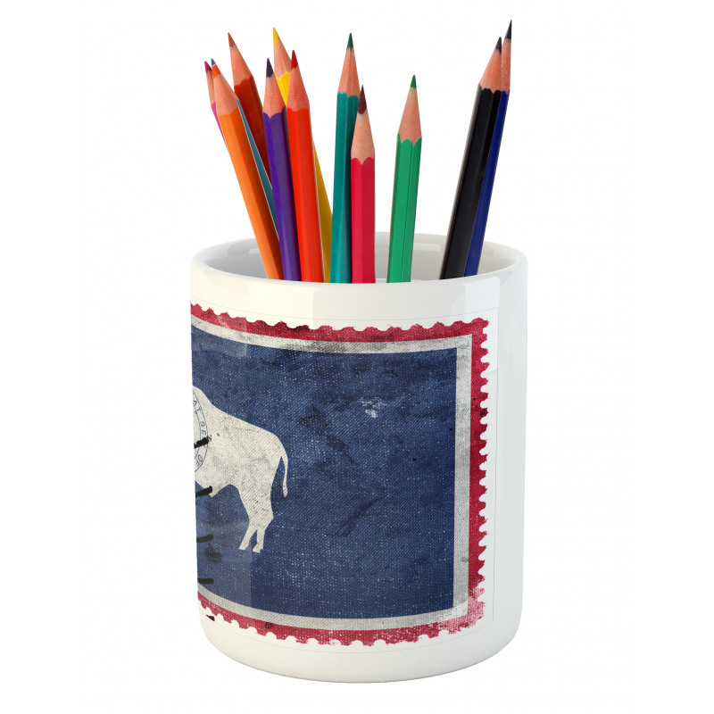 Old Postage Stamp Like Flag Pencil Pen Holder