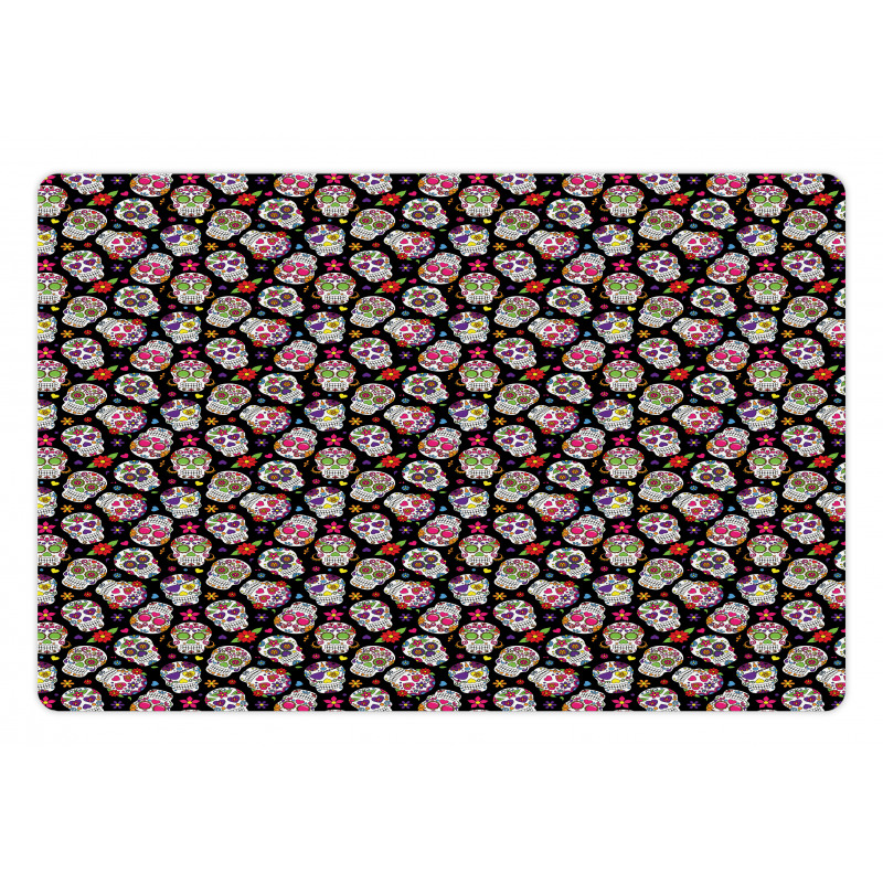 Sugar Skulls Flowers Pet Mat