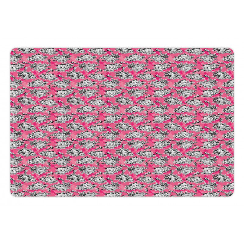 Greyscale Flower Chintz Rose Pet Mat