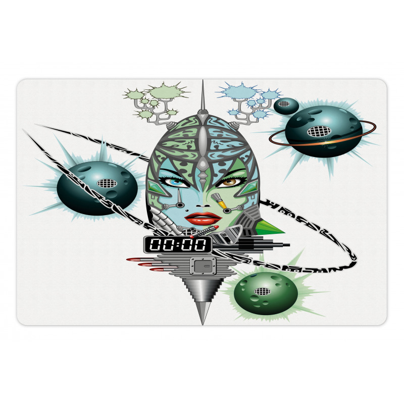 Futuristic Girl Planets Pet Mat