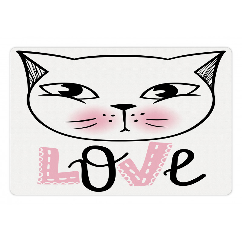 Kitten Face and Love Typography Pet Mat