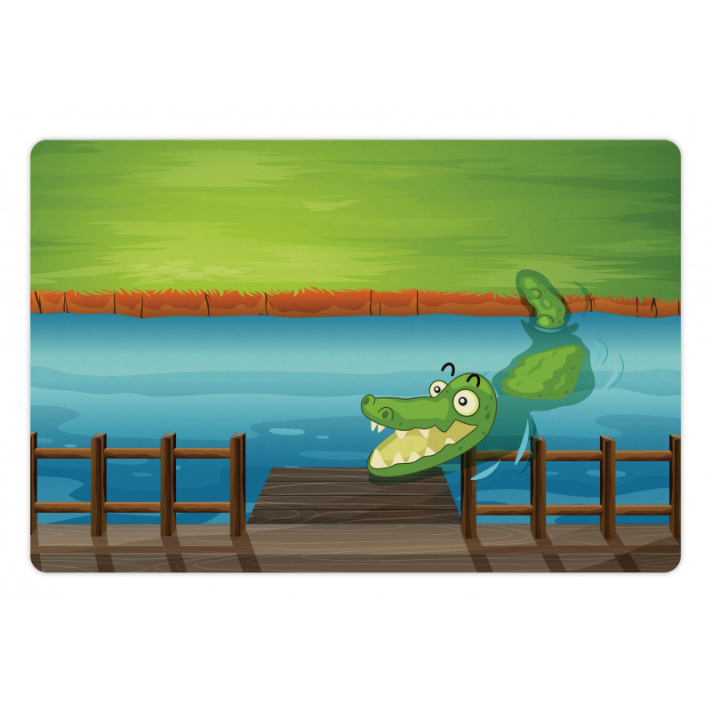 Cartoon Style River Scene Pet Mat