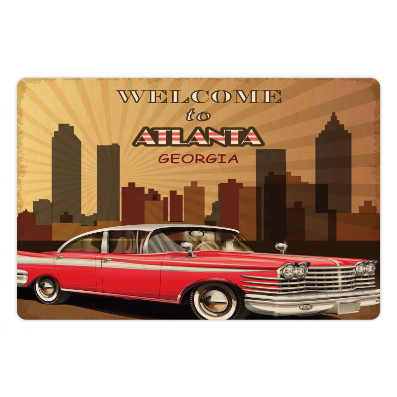 Retro Car and City Skyline Pet Mat