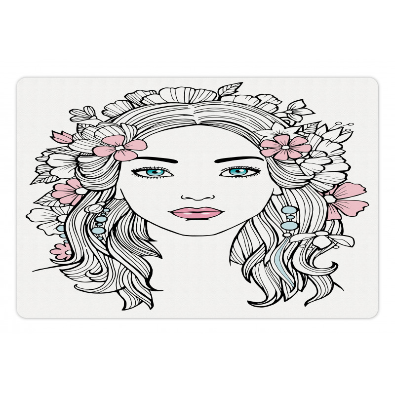 Floral Girl Drawing Pet Mat