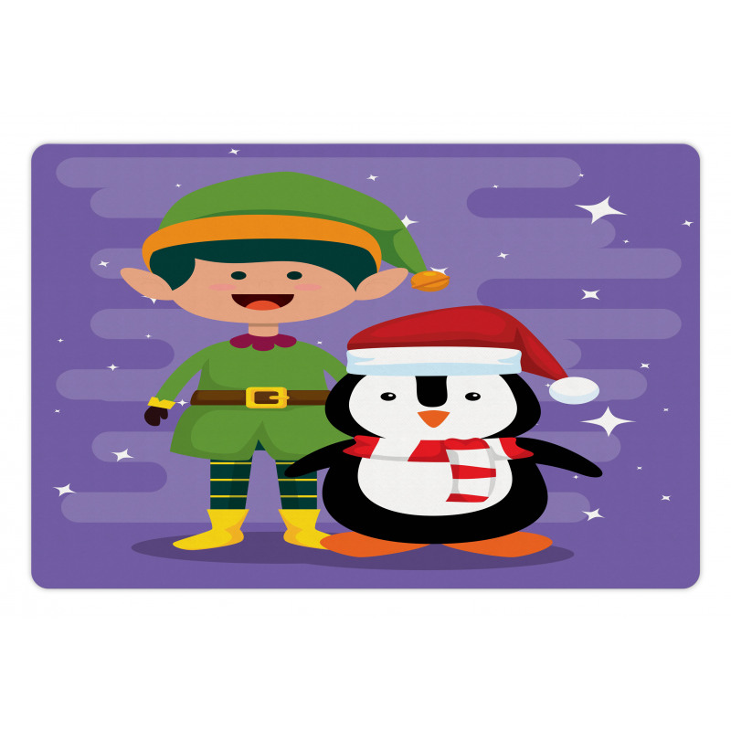 Elf and Penguin Merry Christmas Pet Mat