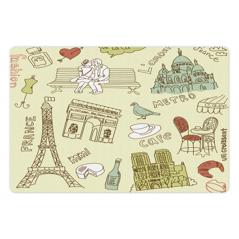 Paris Theme Elements Pet Mat