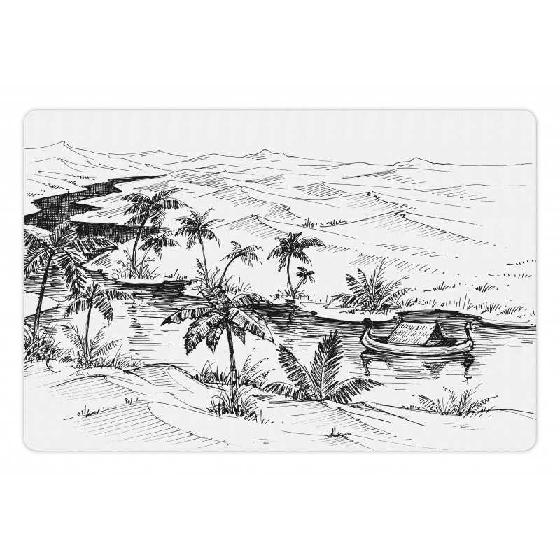 Pencil Drawn River Scenery Pet Mat