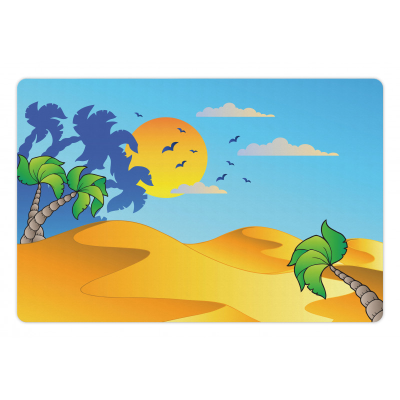 Cartoon Desert Landscape Palms Pet Mat