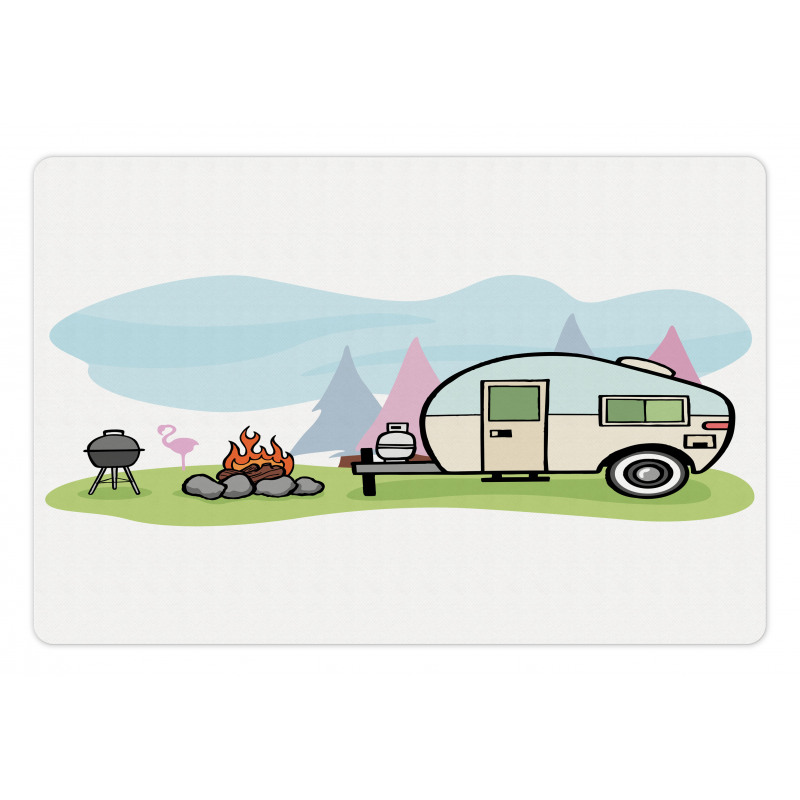 Cartoon Style Camping Scene Pet Mat