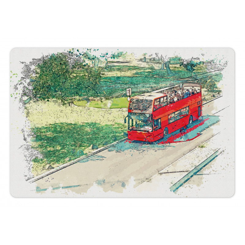 Tourist Bus Watercolor Art Pet Mat