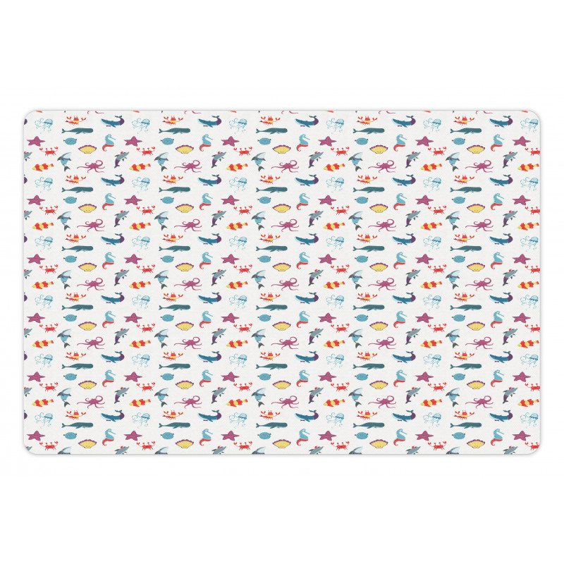 Doodle Style Sea Elements Pet Mat