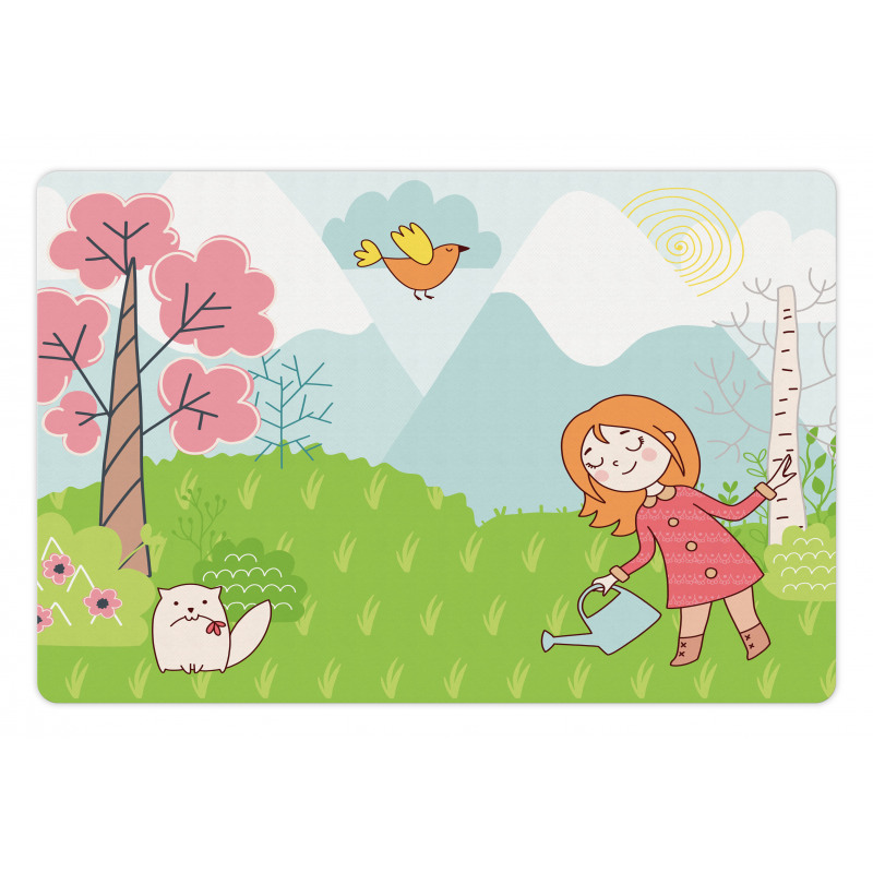 Cartoon Girl Animal in Wood Pet Mat