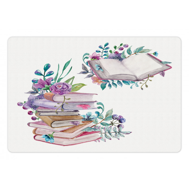 Watercolor Bookworm Floral Pet Mat