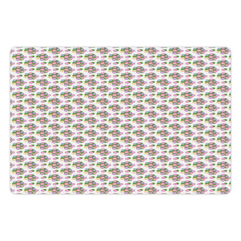 Repeated Colorful Flowers Pet Mat