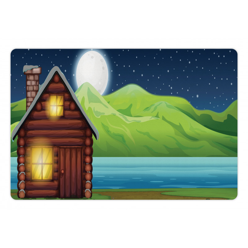 Cabin near River at Night Pet Mat