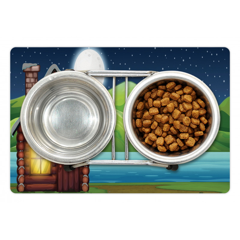 Cabin near River at Night Pet Mat