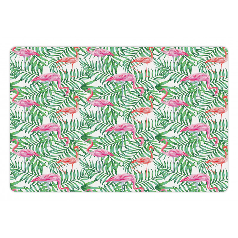 Flamingos on Jungle Leaves Pet Mat