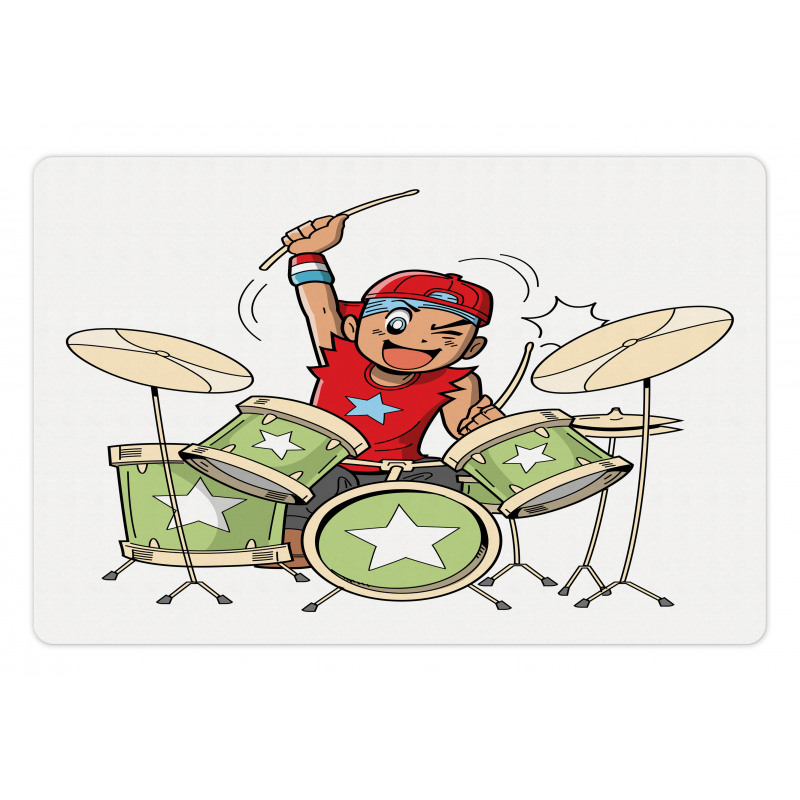 Cartoon Style Boy Drummer Pet Mat