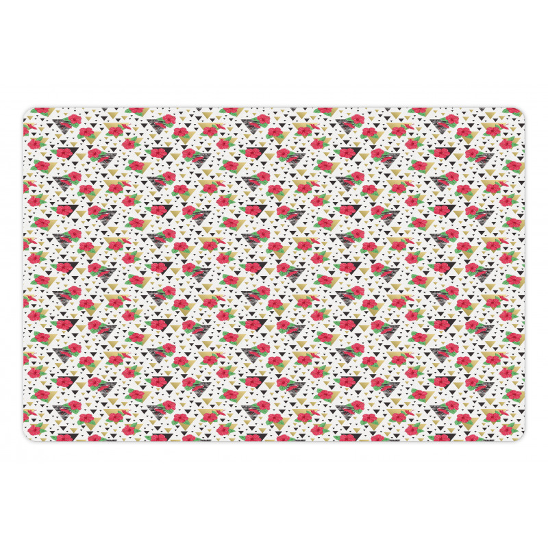 Modern Triangles and Flowers Pet Mat