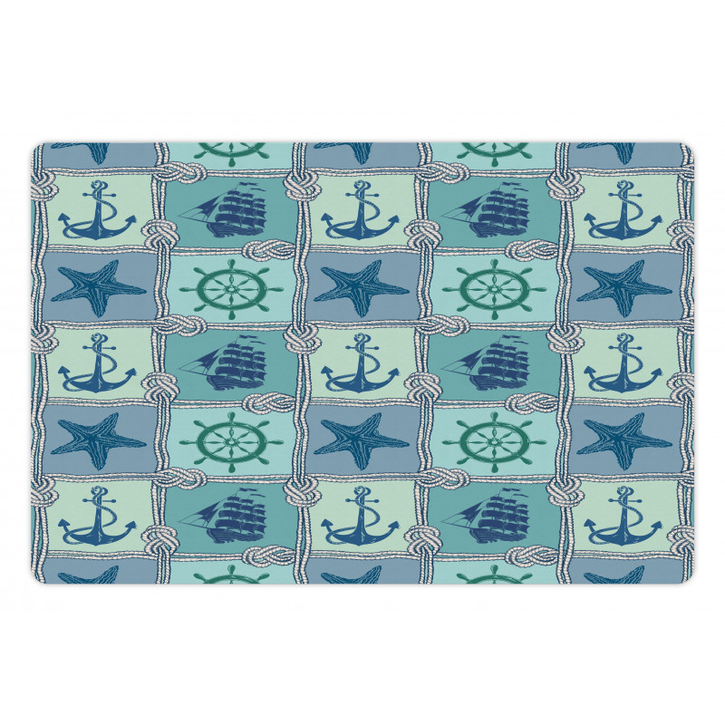 Ships Wheel Turquoise Pet Mat