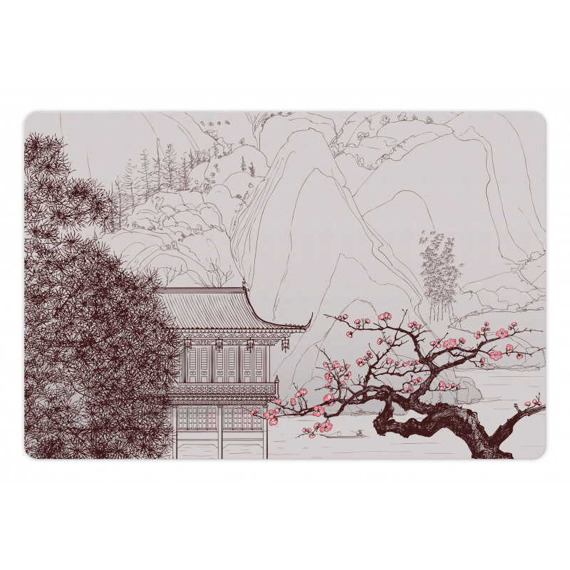 Sakura Trees and Mountain Pet Mat