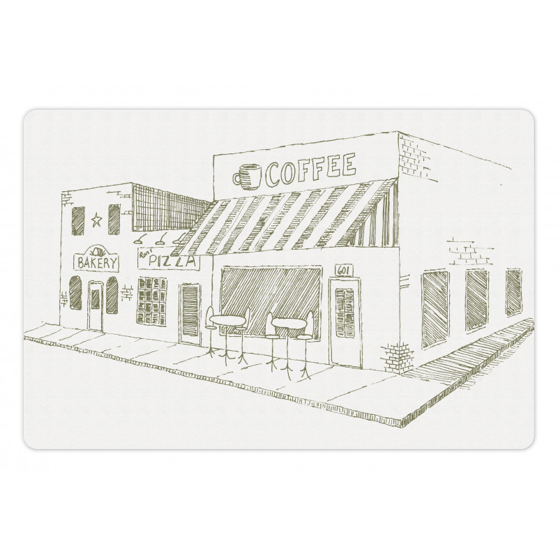 Urban Sidewalk Cafe Drawing Pet Mat