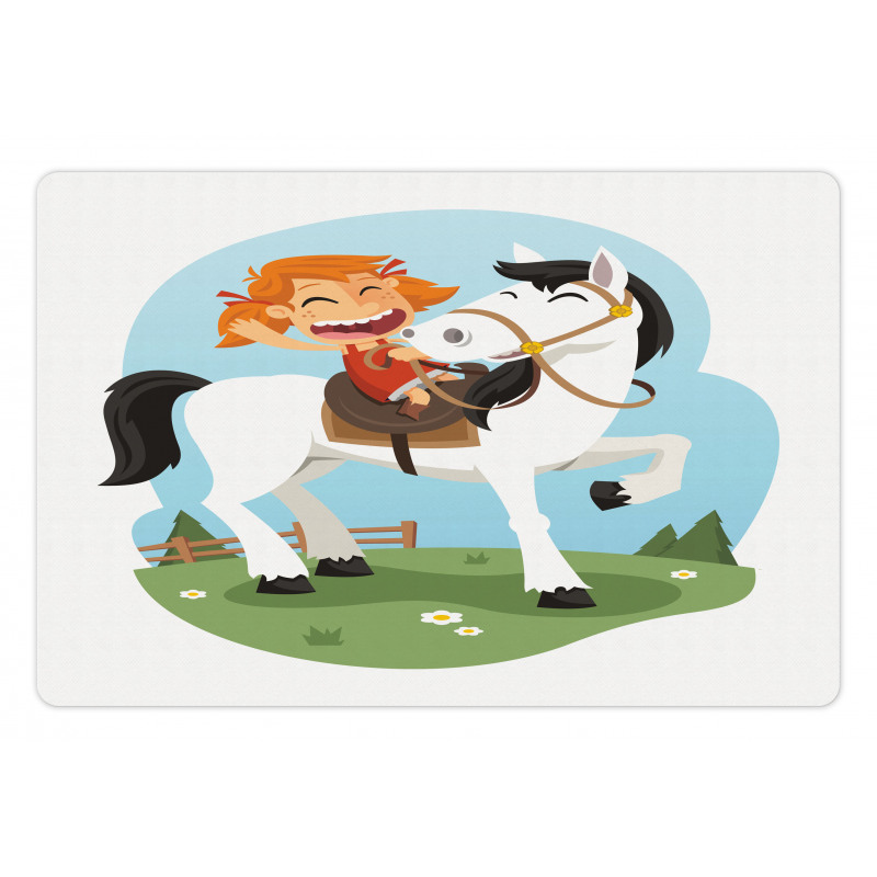 Happy Farm Girl on a Horse Pet Mat