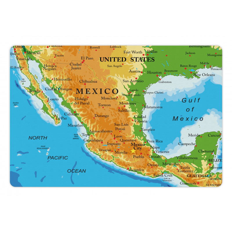 Detailed Map of Mexico Oceans Pet Mat