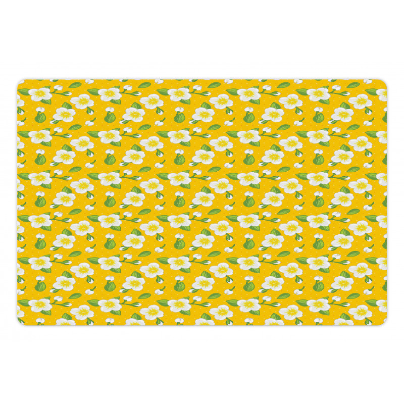 Flowers Buds Leaves on Dots Pet Mat