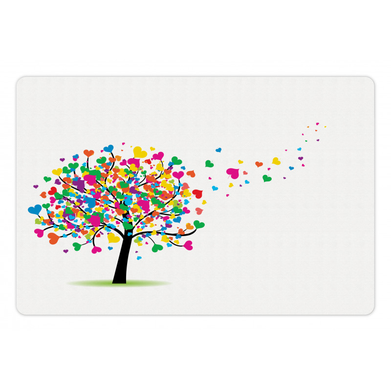 Colorful Hearts Leaves Trees Pet Mat