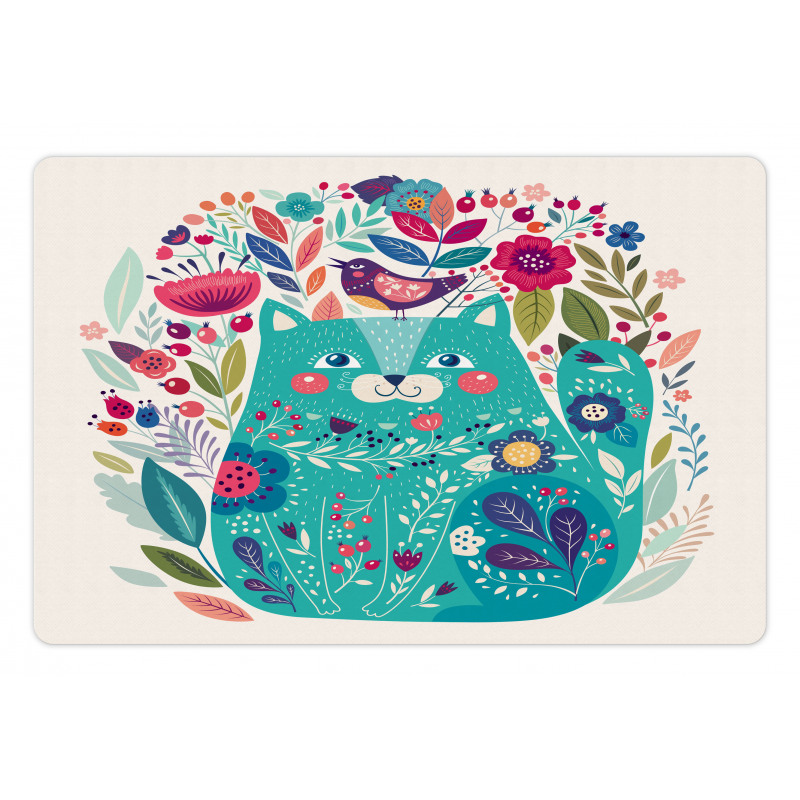 Kitty with Flower and Bird Pet Mat