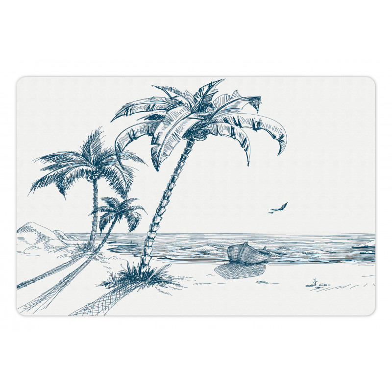 Palm Tree Boat Sketch Pet Mat