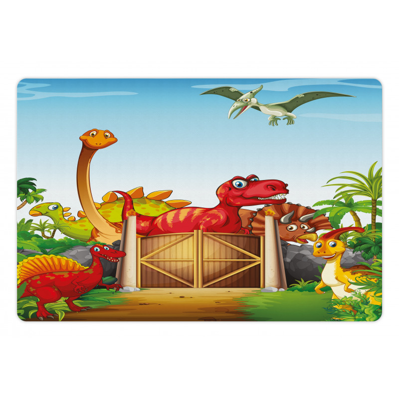 Cartoon Dinosaurs in Park Pet Mat