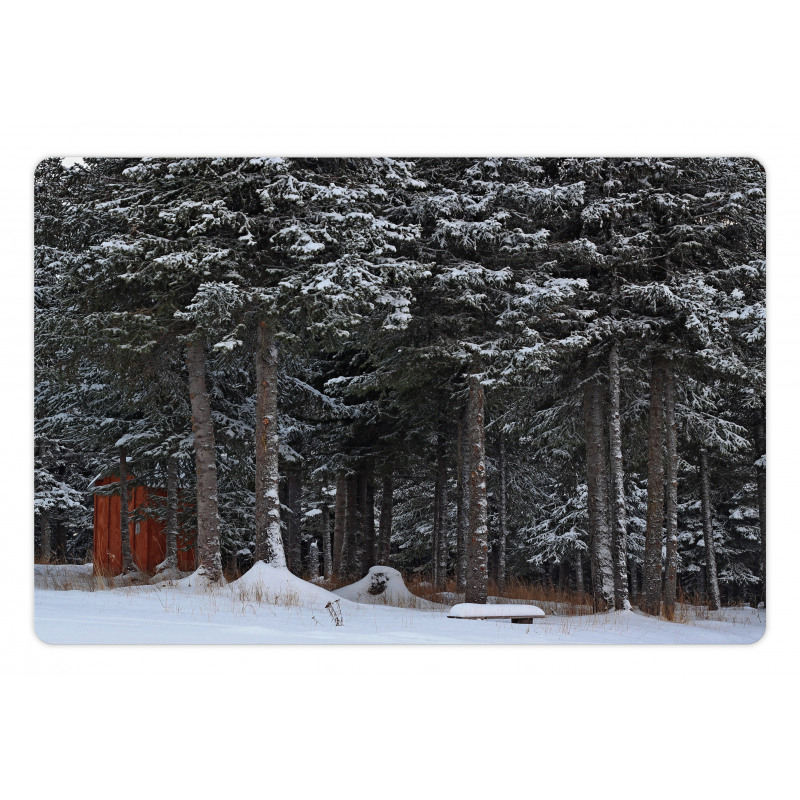 Snowy Forest Cottage Pet Mat