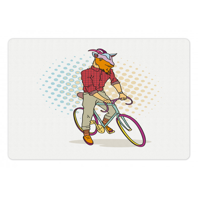 Hipster Goat on Bicycle Pet Mat