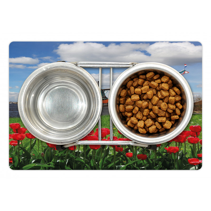 Red Color Tulips Field Pet Mat