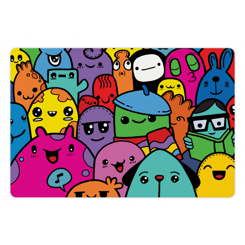 Colorful Doodle Monsters Pet Mat