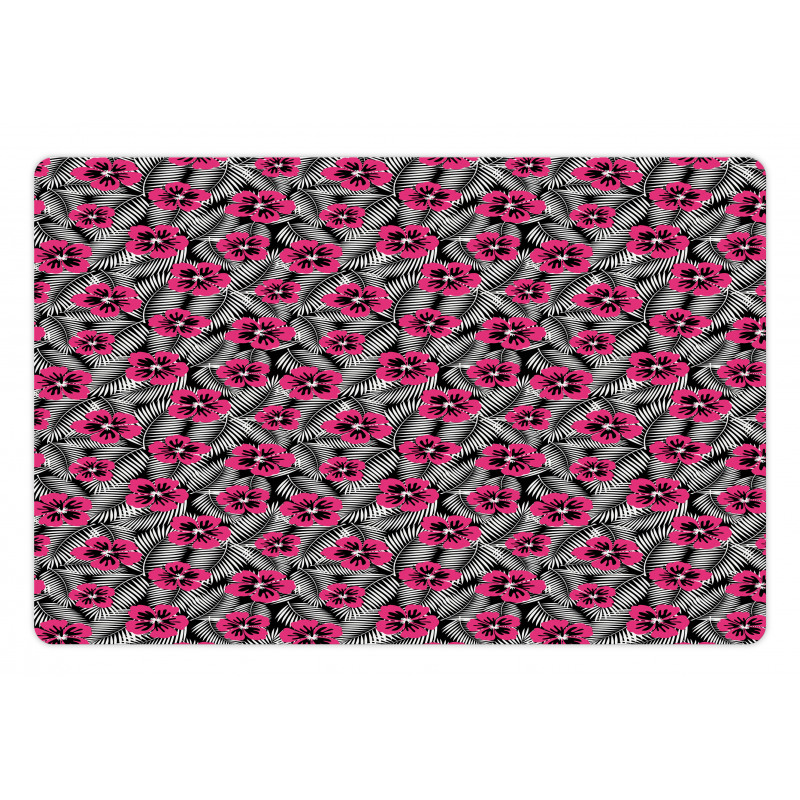 Pink Hibiscus Modern Leaf Pet Mat