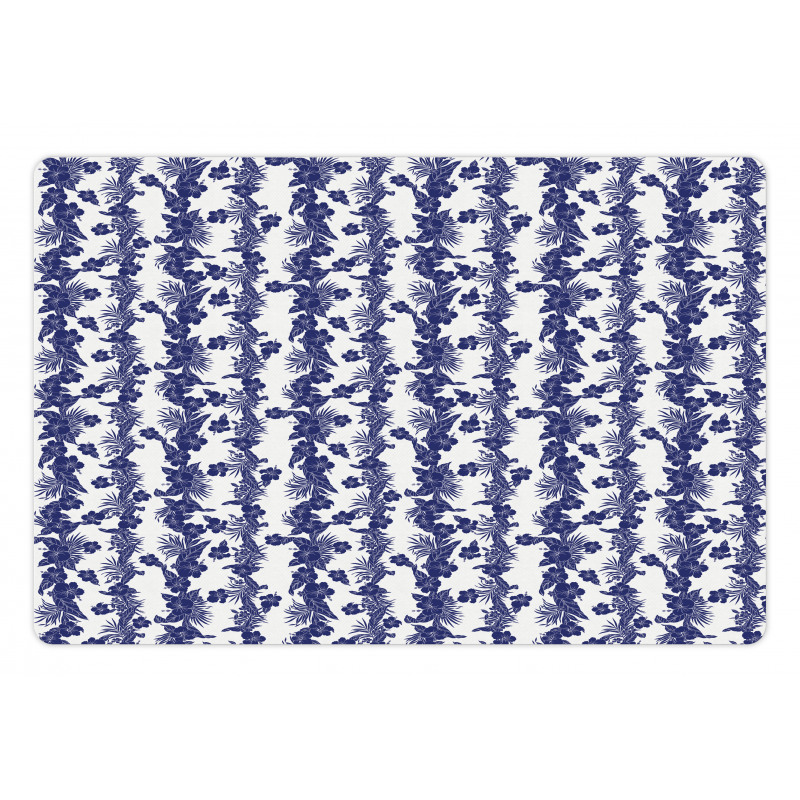 Blue and White Hibiscus Pet Mat
