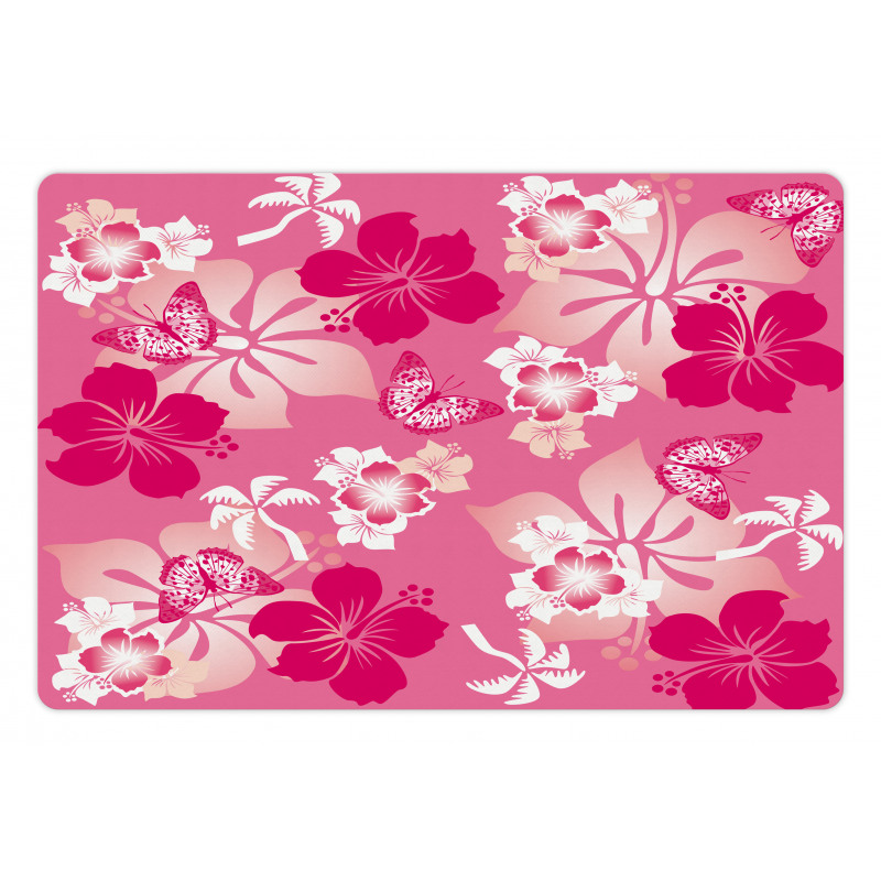 Pink Hibiscus Butterflies Pet Mat