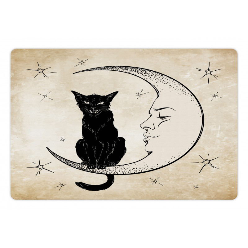 Black Cat Siting on Moon Pet Mat