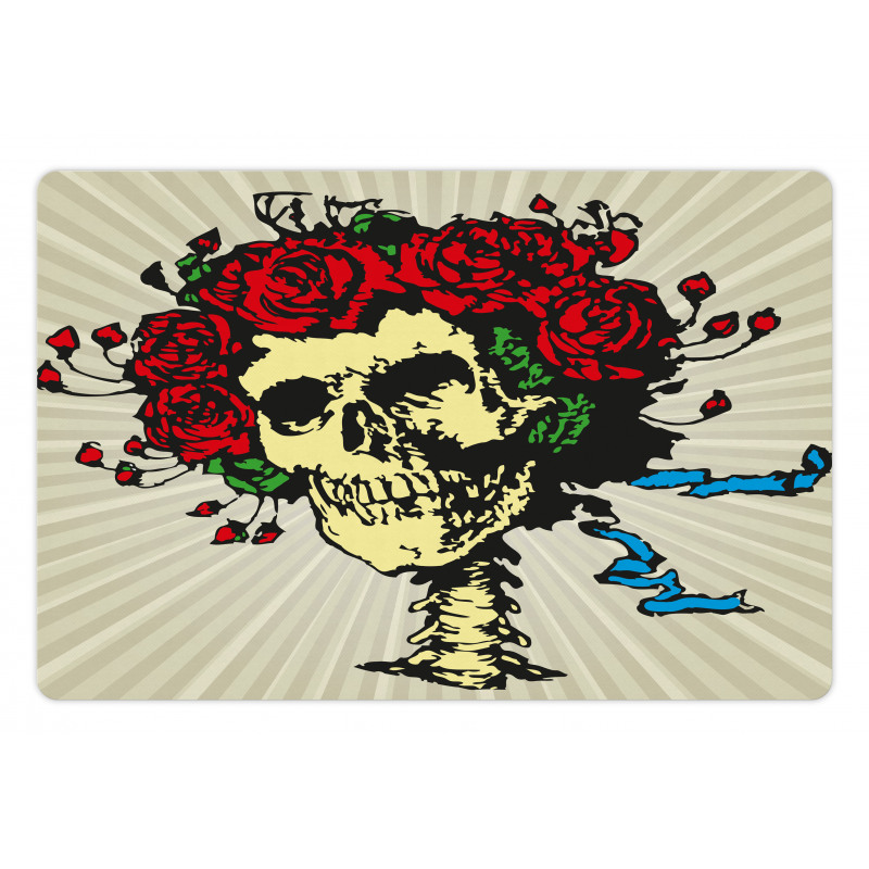 Skull in Red Flowers Crown Pet Mat