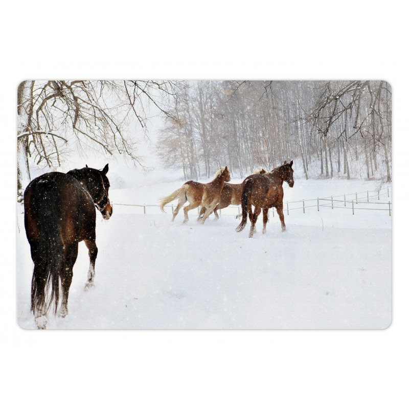 Horses in Snowy Forest Pet Mat