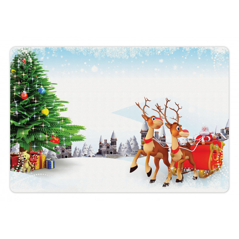 Snowy Village Sleigh Tree Pet Mat